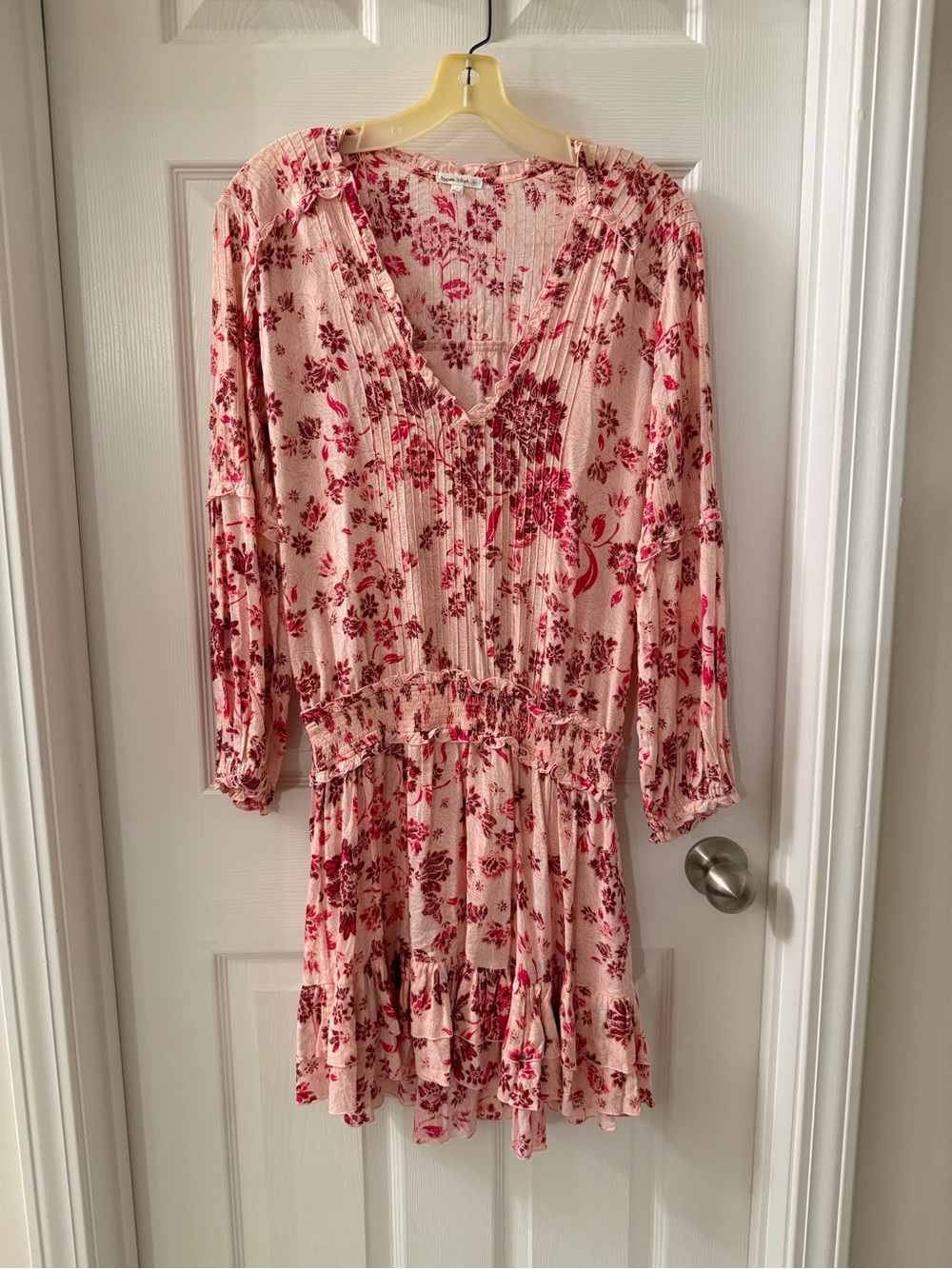Poupette St. Barth Pink Floral Long Sleeve Midi Dress